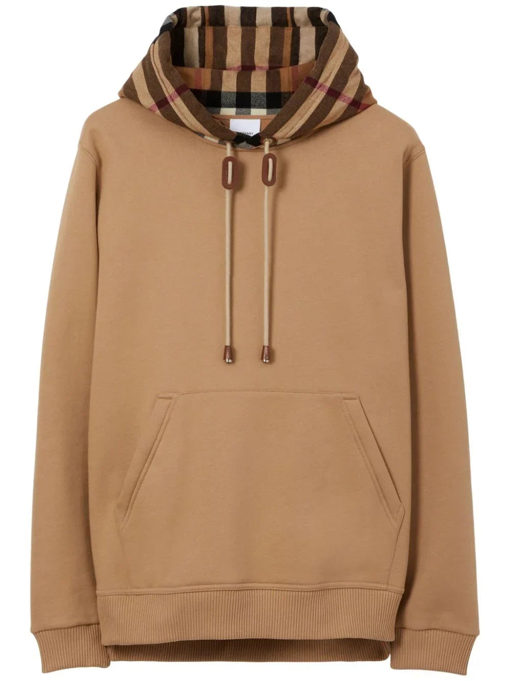 Burberry Check Trim Hooded Sweatshirt Camel Brown
