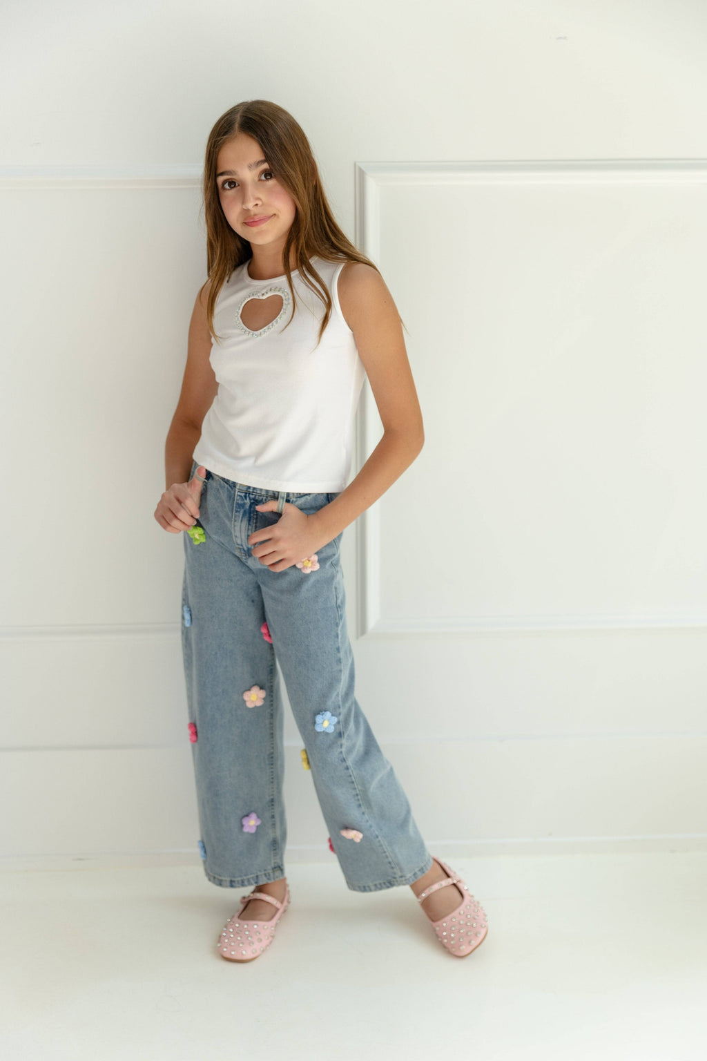 3D Rainbow Flowers Jeans
