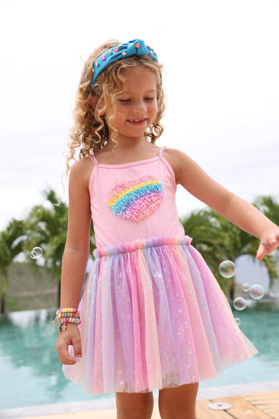 3D Rainbow Heart Shimmer Dress